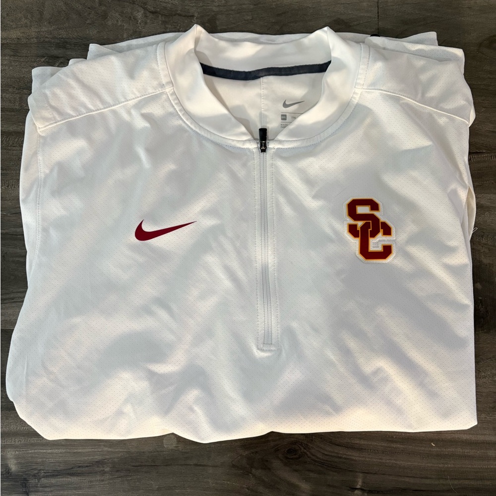 Nike White Quarter-Zip Shirt with Red Logo